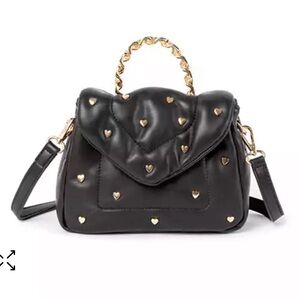SKINNYDIP LONDON Leo Puffy Mini Tote Handle/Crossbody. Black w/gold ❤️ studs NWT